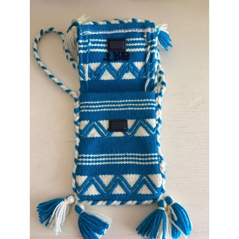 Tory Burch Woven Crossbody Phone Carrier Bag Blue & White - Picture 13 of 14